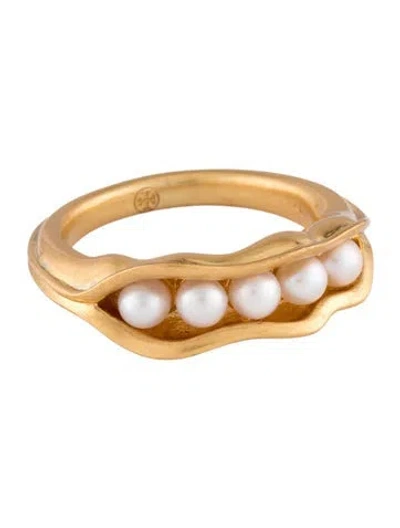 Pre-owned Tory Burch Pearl Peapod Band Ring In Multicolor