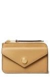 Tory Burch Pebble Leather Envelope Zip Card Case In Brown
