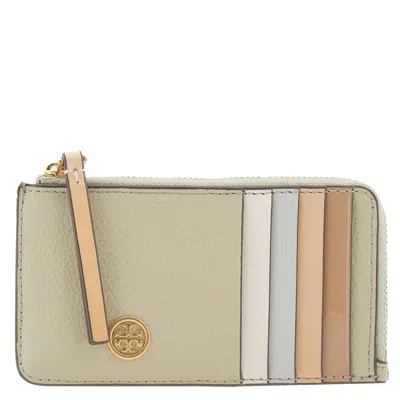 Tory Burch Pebbled Leather Robinson Card Case In Green