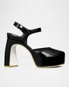 Tory Burch Peep-toe Leather Platform Sandals In Black