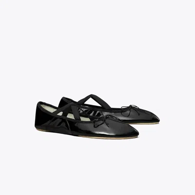 Tory Burch Peep-toe Mary Jane Ballet In Black