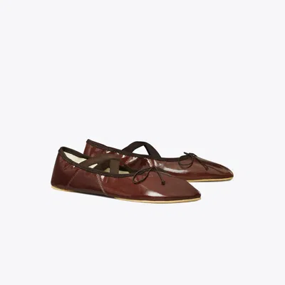 Tory Burch Peep-toe Mary Jane Ballet In Brown