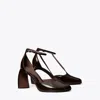 Tory Burch Peep-toe T-strap Heeled Sandal In Brown