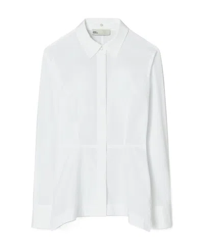Tory Burch Peplum Cotton-poplin Shirt In White