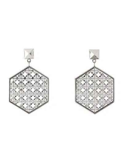 Pre-owned Tory Burch Perforated Hexagon Drop Earrings In Multicolor