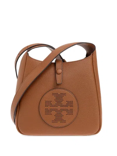 Tory Burch Perforated-logo Leather Cross Body Bag In Brown
