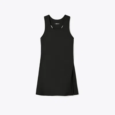 Tory Burch Performance Jersey Side-slit Tennis Dress In Black