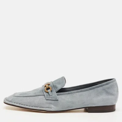 Pre-owned Tory Burch Perrine Size 41 Light Blue Suede Slip On Loafers