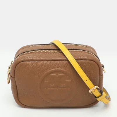 Pre-owned Tory Burch Perry Bombe Mini Brown Leather Crossbody Bag