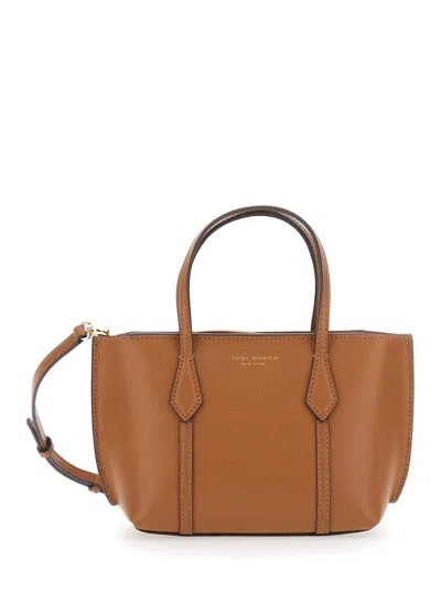 TORY BURCH 'PERRY' BROWN HANDBAG WITH ADJUSTABLE AND REMOVABLE SHOULDER STRAP AND EMBOSSED LOGO LETTERING ON TH