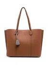 TORY BURCH 'PERRY' BROWN SHOPPING BAG WITH CHARM IN GRAINY LEATHER WOMAN TORY BURCH