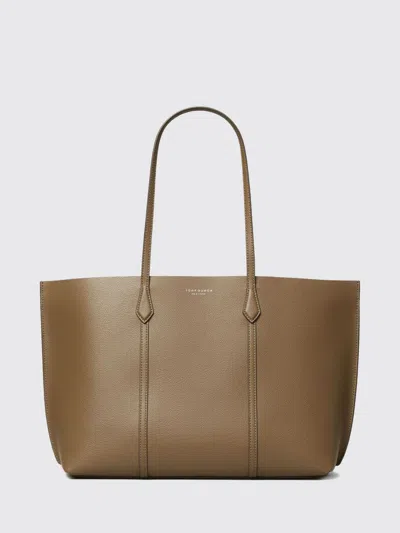 Tory Burch Perry Grained Calf Leather Tote Bag With Pouch In Brown