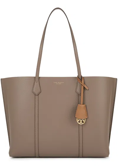 Tory Burch Perry Light Grey Leather Tote In Burgundy