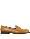 Tory Burch Almond Toe Leather Loafers With Scalloped Trim In Brown