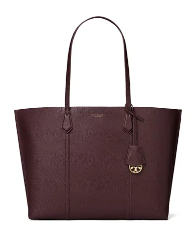 Tory Burch Perry Medium Leather Tote In Albarossa/gold
