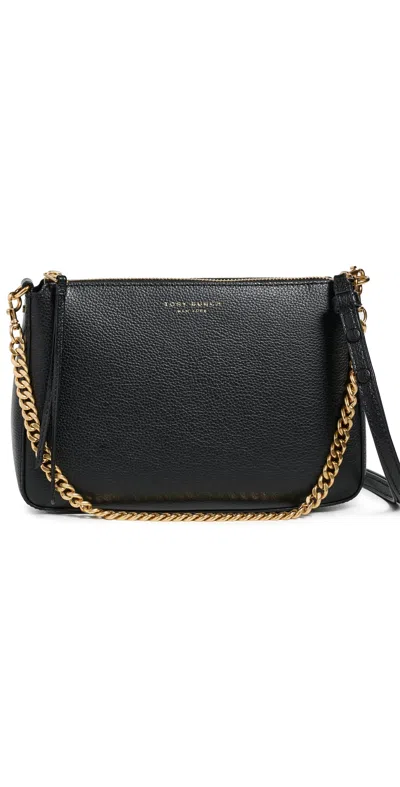 Tory Burch Perry Zip Leather Shoulder Bag In Black