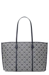 Tory Burch Perry T Monogram Jacquard Triple Compartment Tote In Blue