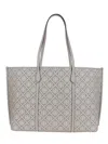 Tory Burch Perry T Monogram Jacquard Triple Compartment Tote In Gray