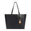 TORY BURCH PERRY TRIPLE BLACK GRAINED LEATHER TOTE BAG