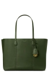 Tory Burch Perry Triple Compartment Leather Tote In Basil