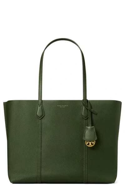 Tory Burch Perry Triple Compartment Leather Tote In Basil