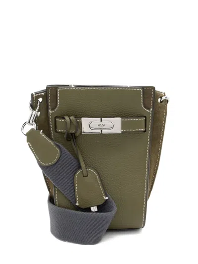 Pre-owned Tory Burch Petite Lee Radziwill Leather Bucket Bag In Green