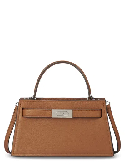 Tory Burch Petite Lee Radziwill Pebbled Handbag With Structured Silhouette In Brown
