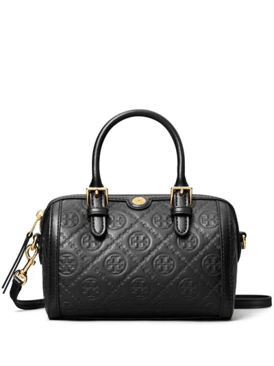Tory Burch T Monogram Embellished Petite Barrel Bag In Black