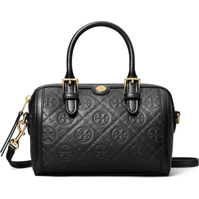 Tory Burch Petite T Monogram Leather Barrel Bag In Black