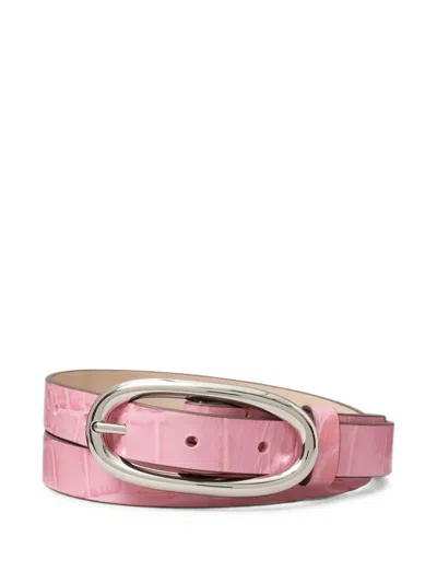 Tory Burch Pierced Embossed Croc Large Buckle Belt In White