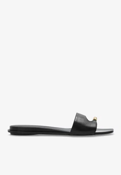Tory Burch Pierced Flat Sandals In Patent Leather In Black