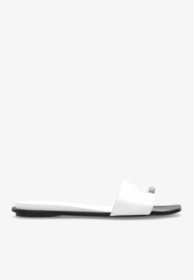 Tory Burch Pierced Flat Sandals In Patent Leather In White