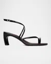 Tory Burch Pierced Leather Toe Ring Strappy Sandals In Black