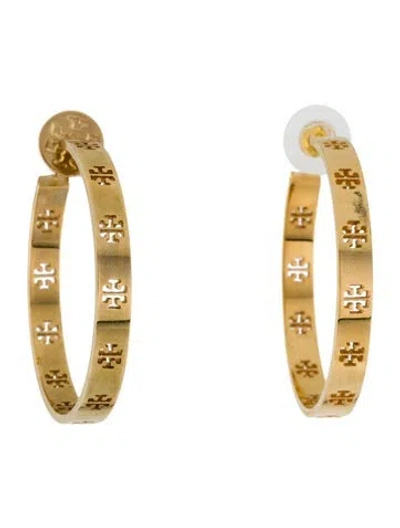 Pre-owned Tory Burch Pierced Logo Hoop Earrings In Multi