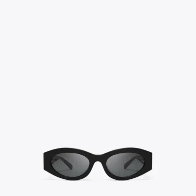 Tory Burch Pierced Oval Sunglasses In Black