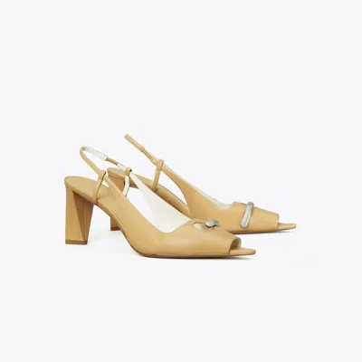 Tory Burch Pierced Peep-toe Slingback In Neutral