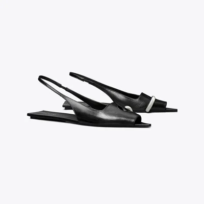 Tory Burch Pierced Flat Slingback In Perfect Black/perfect Black/silver