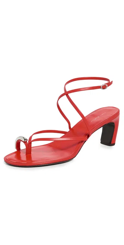 TORY BURCH PIERCED STRAPPY HEEL SANDALS 65MM BLAZING RED/SILVER