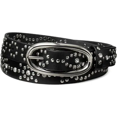 Tory Burch Pierced Studded Leather Buckle Belt In Black