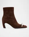 Tory Burch Pierced Suede Ankle Boots In Brown