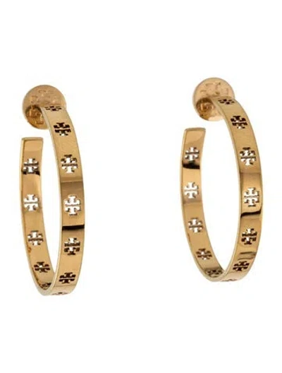 Pre-owned Tory Burch Pierced T Logo Hoop Earrings In Multicolor