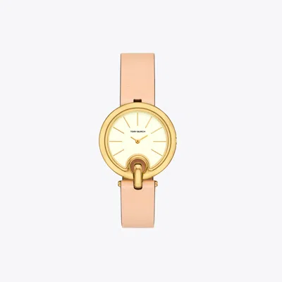 Tory Burch Pierced Watch In Ivory/gold/vachetta