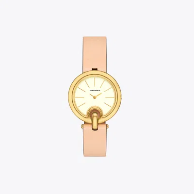 Tory Burch Pierced Watch In Ivory/gold/vachetta