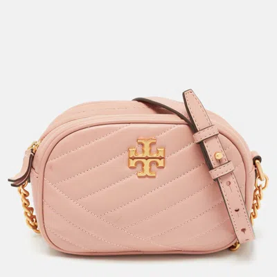 Pre-owned Tory Burch Pink Chevron Leather Small Kira Camera Bag