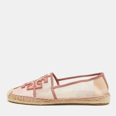 Pre-owned Tory Burch Pink Leather And Mesh Espadrille Flats Size 37