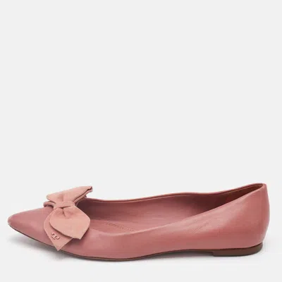 Pre-owned Tory Burch Pink Leather Bow Ballet Flats Size 38.5