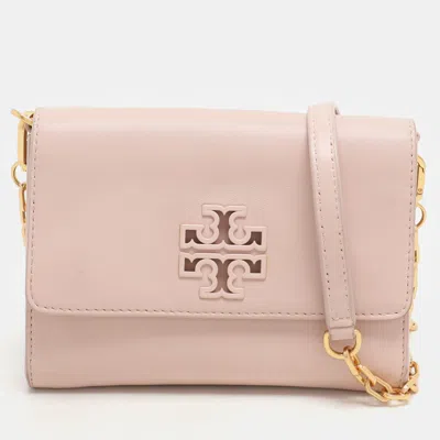 Pre-owned Tory Burch Pink Leather Britten Flap Crossbody Bag