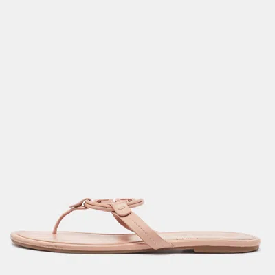 Pre-owned Tory Burch Pink Leather Crystal Embellished Miller Thong Flats Size 40.5
