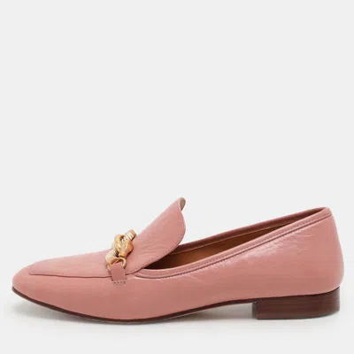 Pre-owned Tory Burch Pink Leather Jessa Loafers Size 38