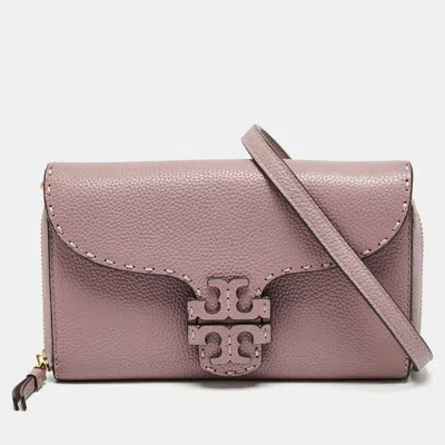 Pre-owned Tory Burch Pink Leather Mcgraw Wallet On Strap